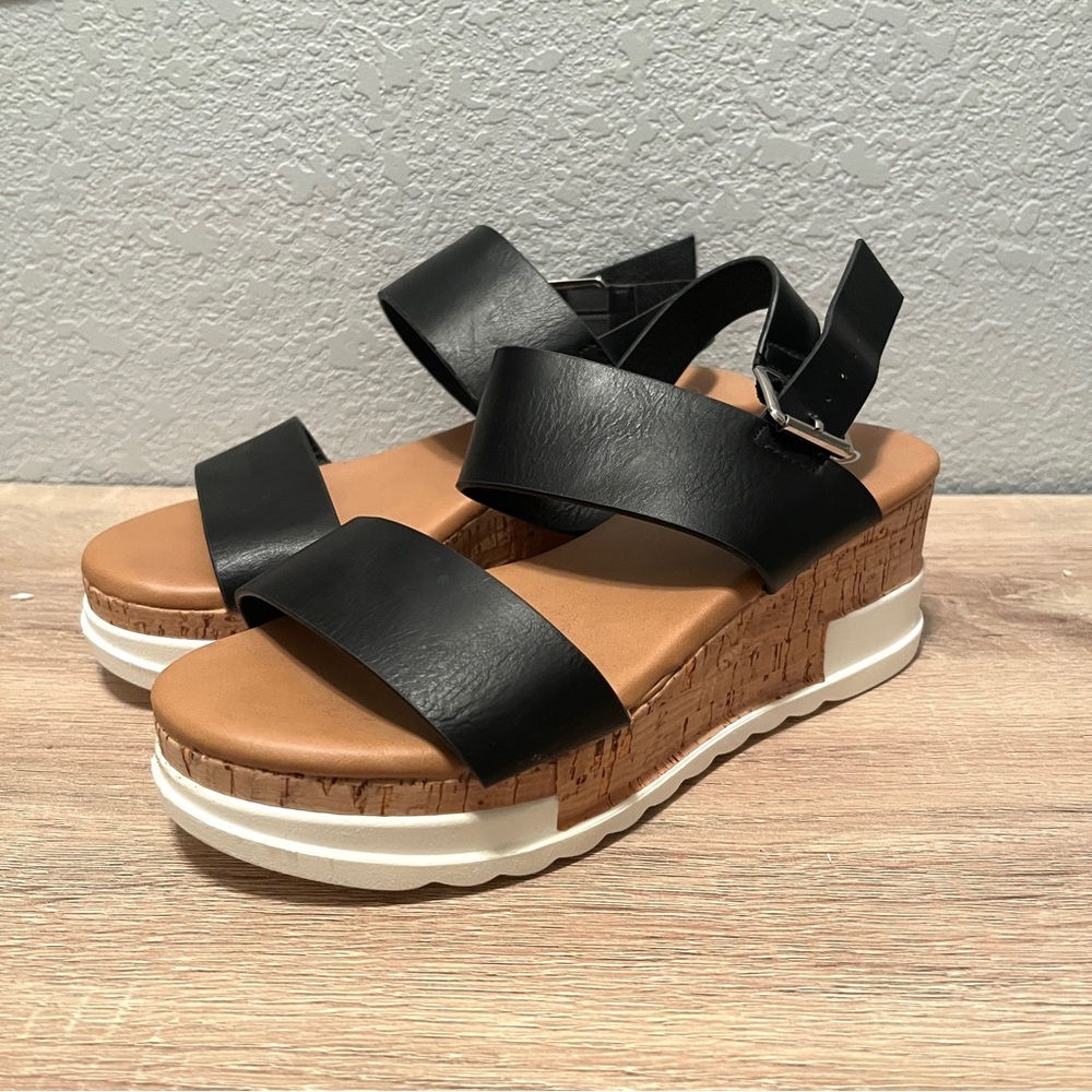 Black Strappy Wedge Sandals